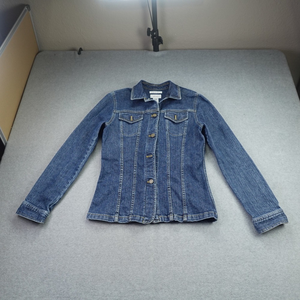 Jones Sport Denim Jacket Womens Small Blue Stretch Classic Trucker Jean Coat